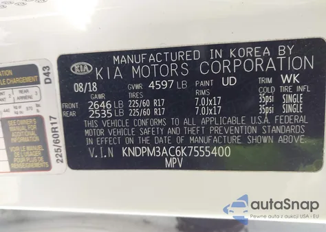 2019 Kia Sportage Lx z USA, uszkodzony, nr VIN KNDPM3AC6K7555400